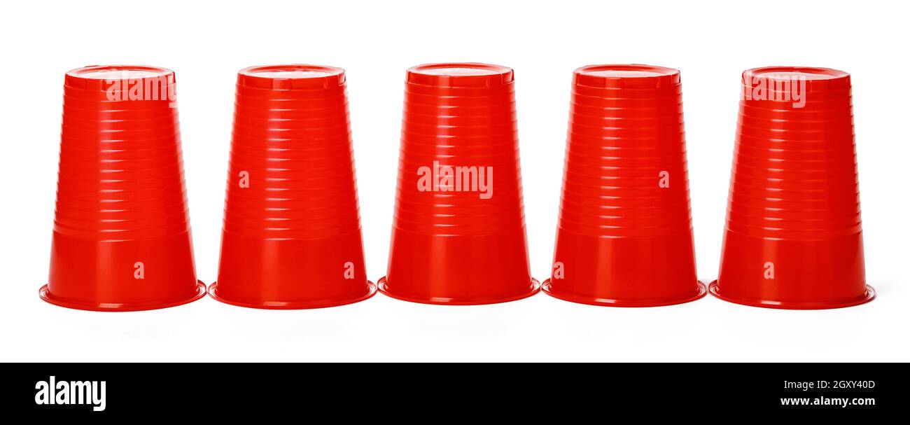 Colored disposable cups for drinks isolated on white Stock Photo