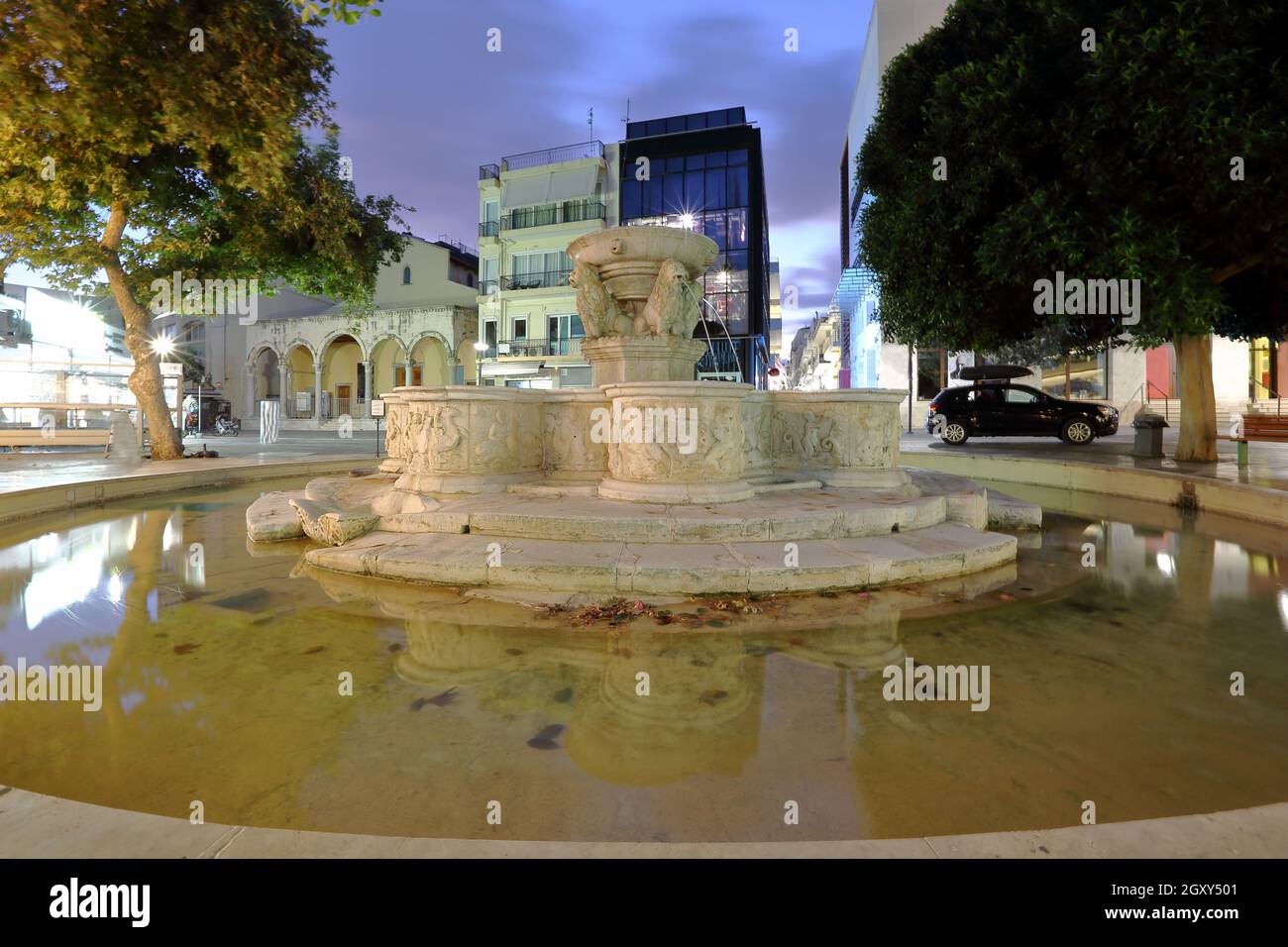 Morosini Lions Fountain in Heraklion center, Crete Stock Photo