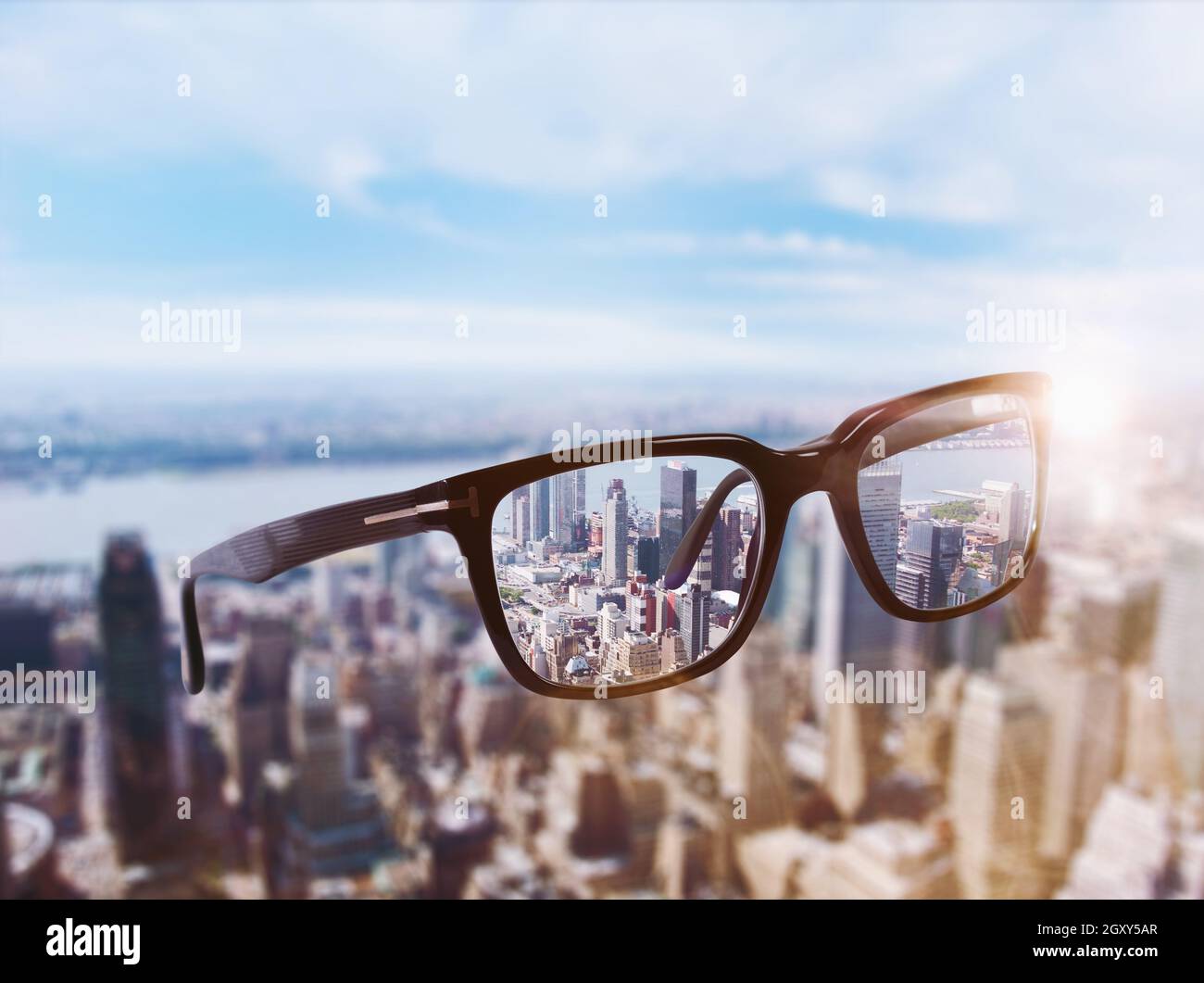 Glasses that adjust eyesight from blurred to sharp Stock Photo