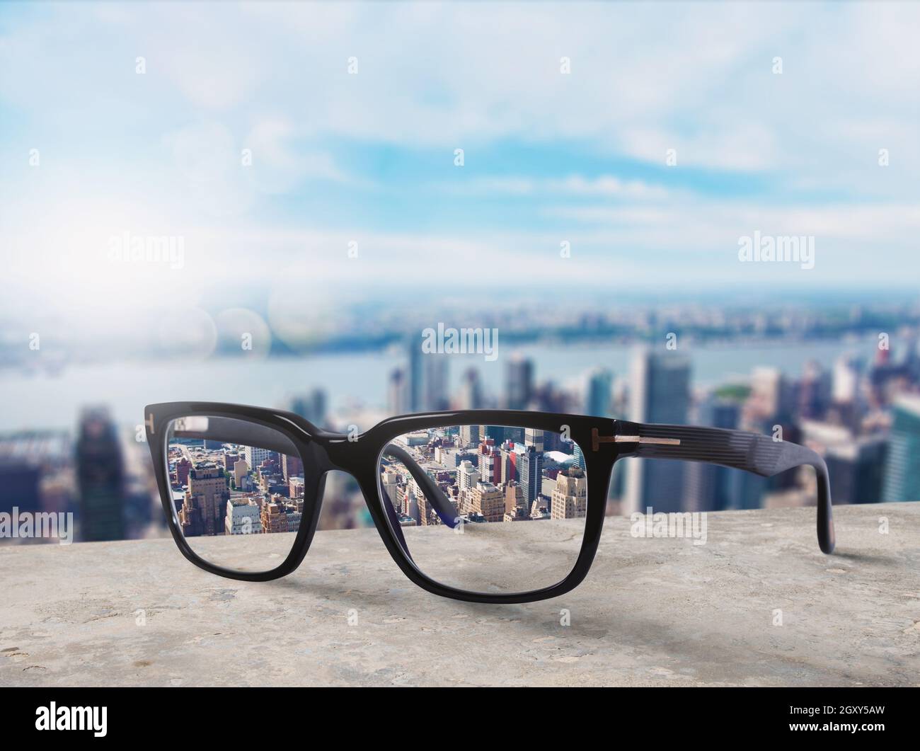 Glasses that adjust eyesight from blurred to sharp Stock Photo