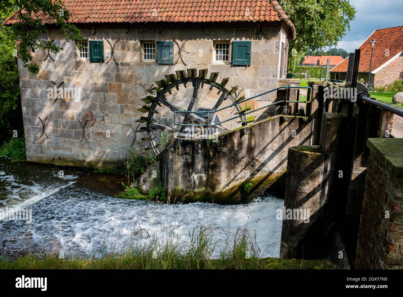 The old water mill named 'Mallumse mill', for processing corn and oil, near the village of Eibergen in the region 'Achterhoek', province of Gelderland Stock Photo