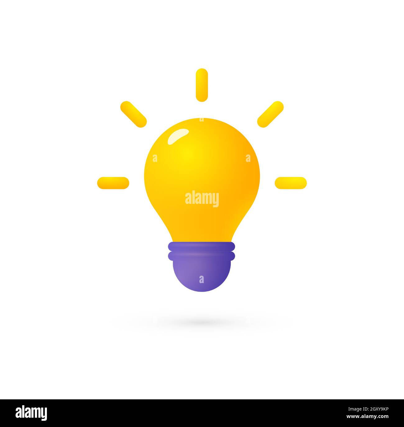 Lightbulb icon idea symbol, 3d light bulb logo. Electric lamp, solution and inspiration isolated cartoon style sign. Vector illustration Stock Vector