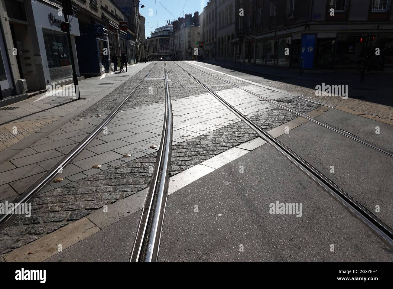 Orleans, Tramway Line A, Rue du Tabour Stock Photo
