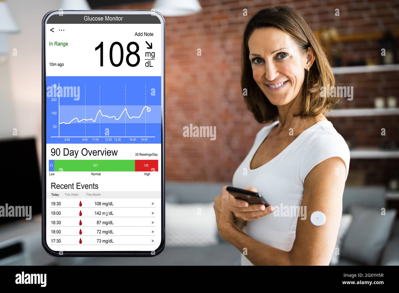 Continuous Glucose Monitor Blood Sugar Test Smart Phone App Stock Photo