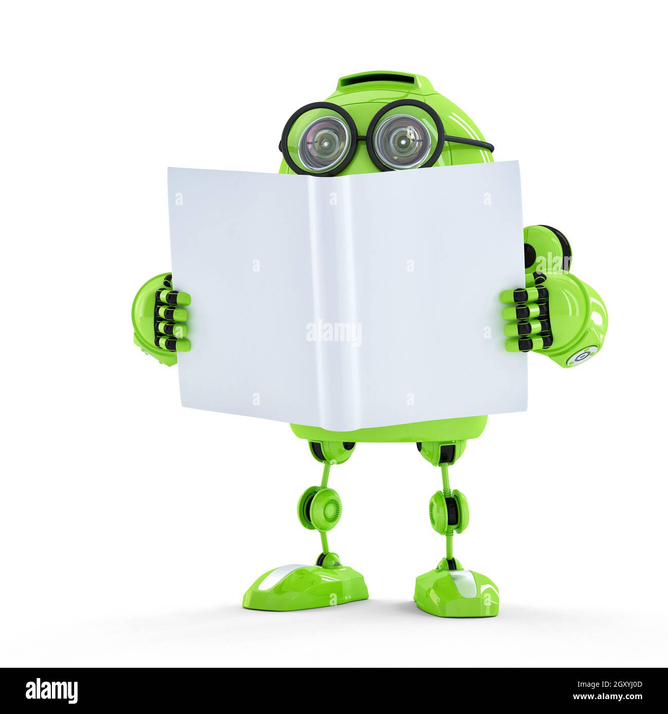 Green Robot with book. Technology concept Stock Photo