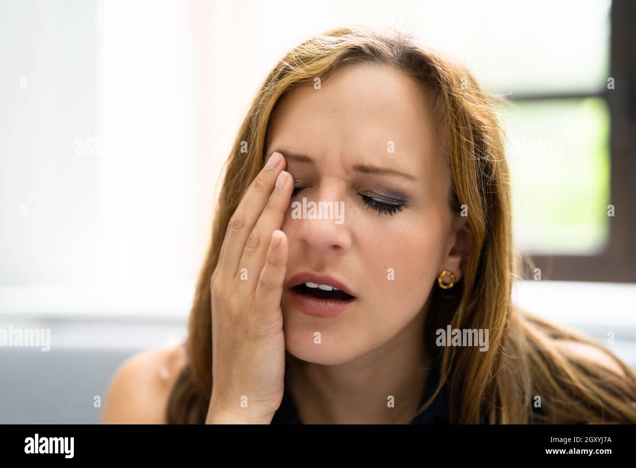 Eye Pain. Tired Young Woman Eyesight Stock Photo Alamy