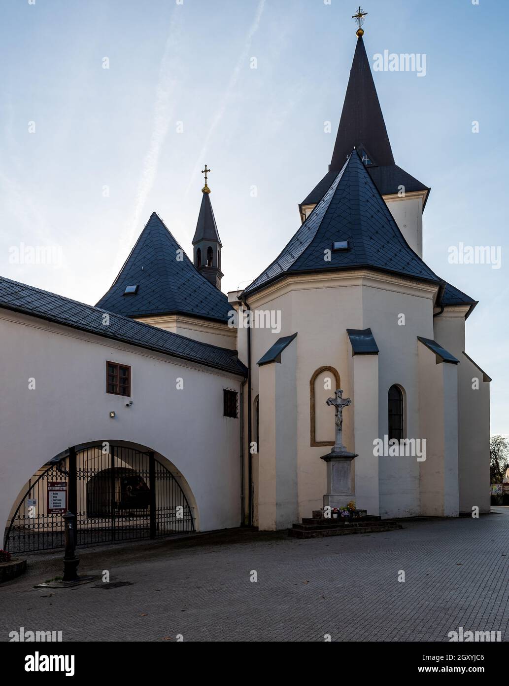 Kostel Povyseni sv.Krize church in Karvina city in Czech republic during beautiful day with blue sky Stock Photo
