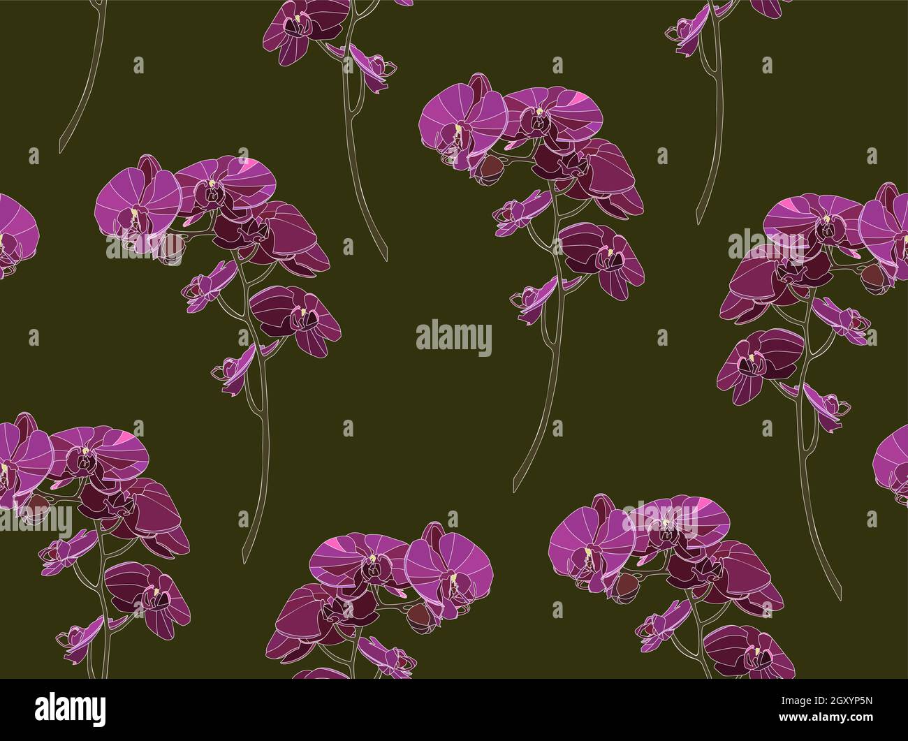 Floral seamless background pattern with orchids flowers and leaves ...