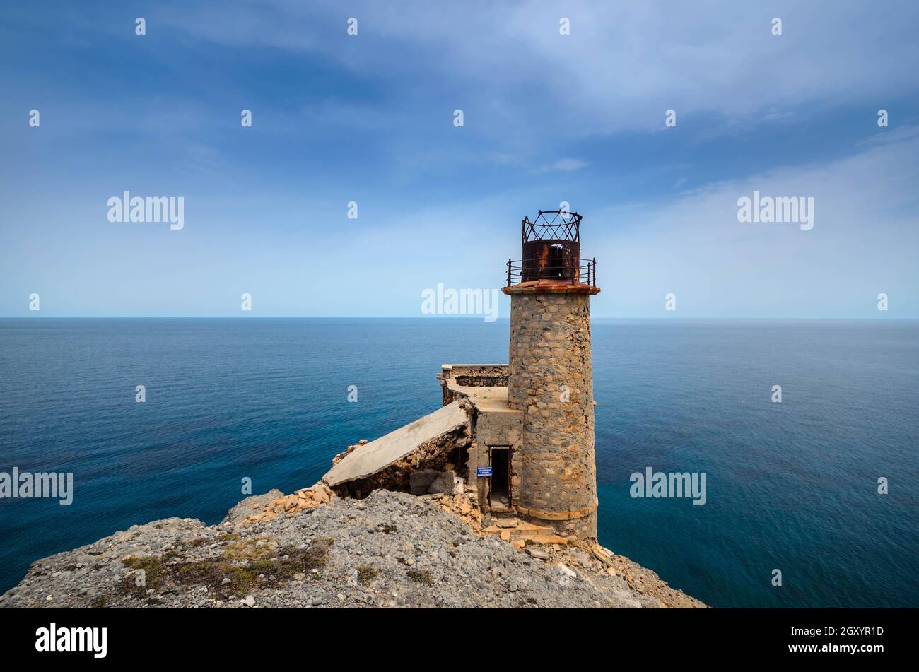 The impressive lighthouse of Cape St John (Agios Ioannis) or Aforesmenos  located 27km north of Agios Nikolaos, next to the village Vrouchas Stock  Photo - Alamy