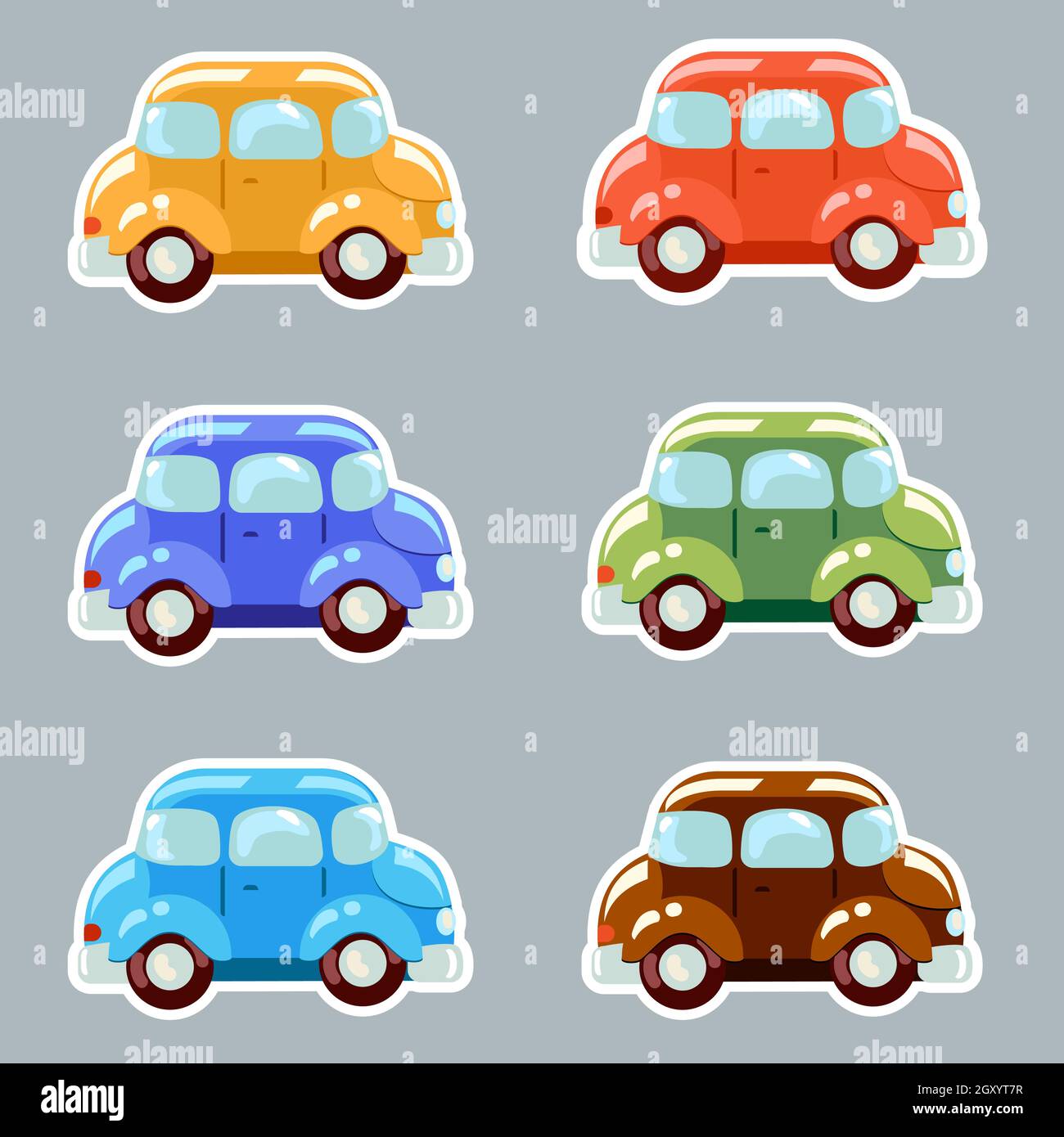 Set cute multicolored cartoon cars. Vector images are separated from the background. Stock Vector
