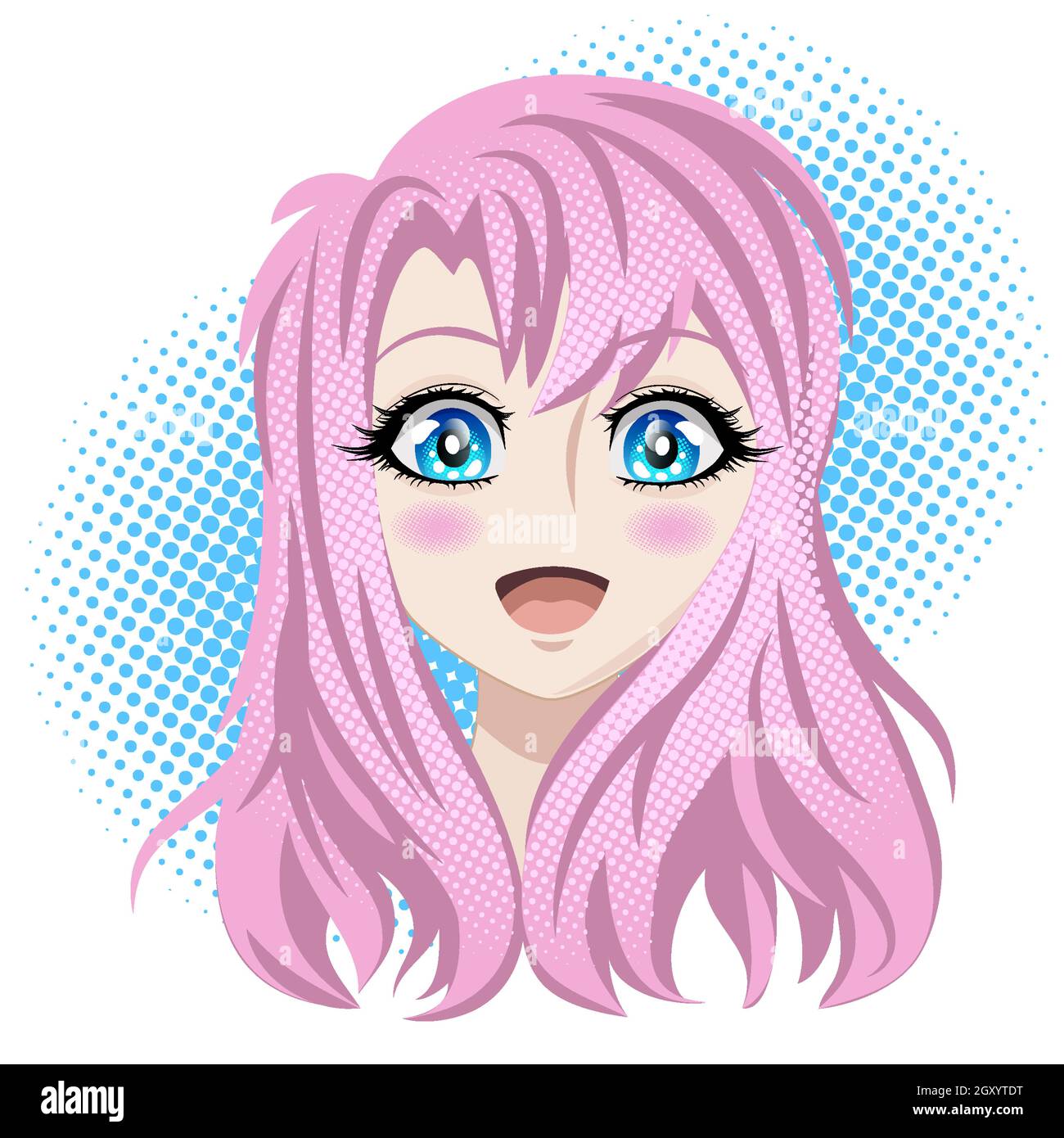 Pretty girl with pink hair and blue eyes. Joyful cartoon character, anime.  Vector illustration in manga style isolated on white background Stock  Vector Image & Art - Alamy