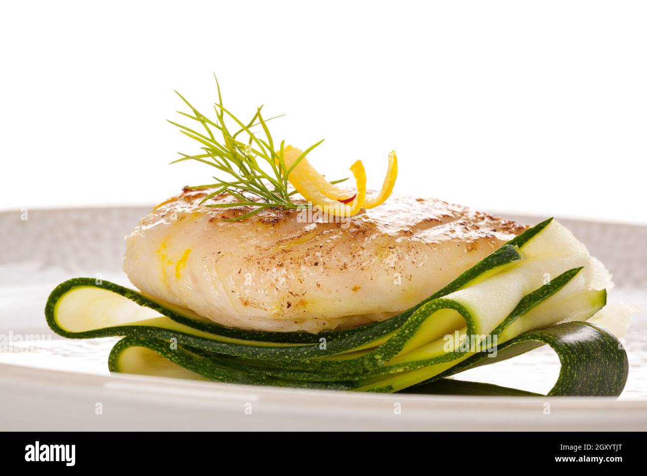Delicious fish fillet with vegetable. Healthy eating. Stock Photo