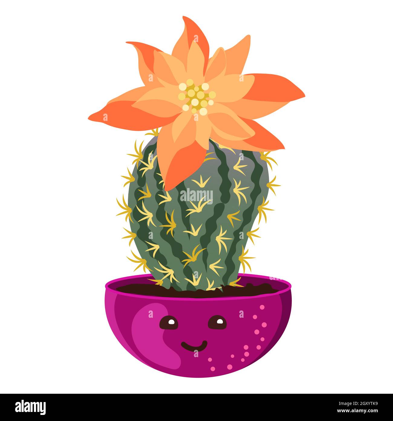 Cute kawaii cactus in pots. Cartoon style. Vector images on a