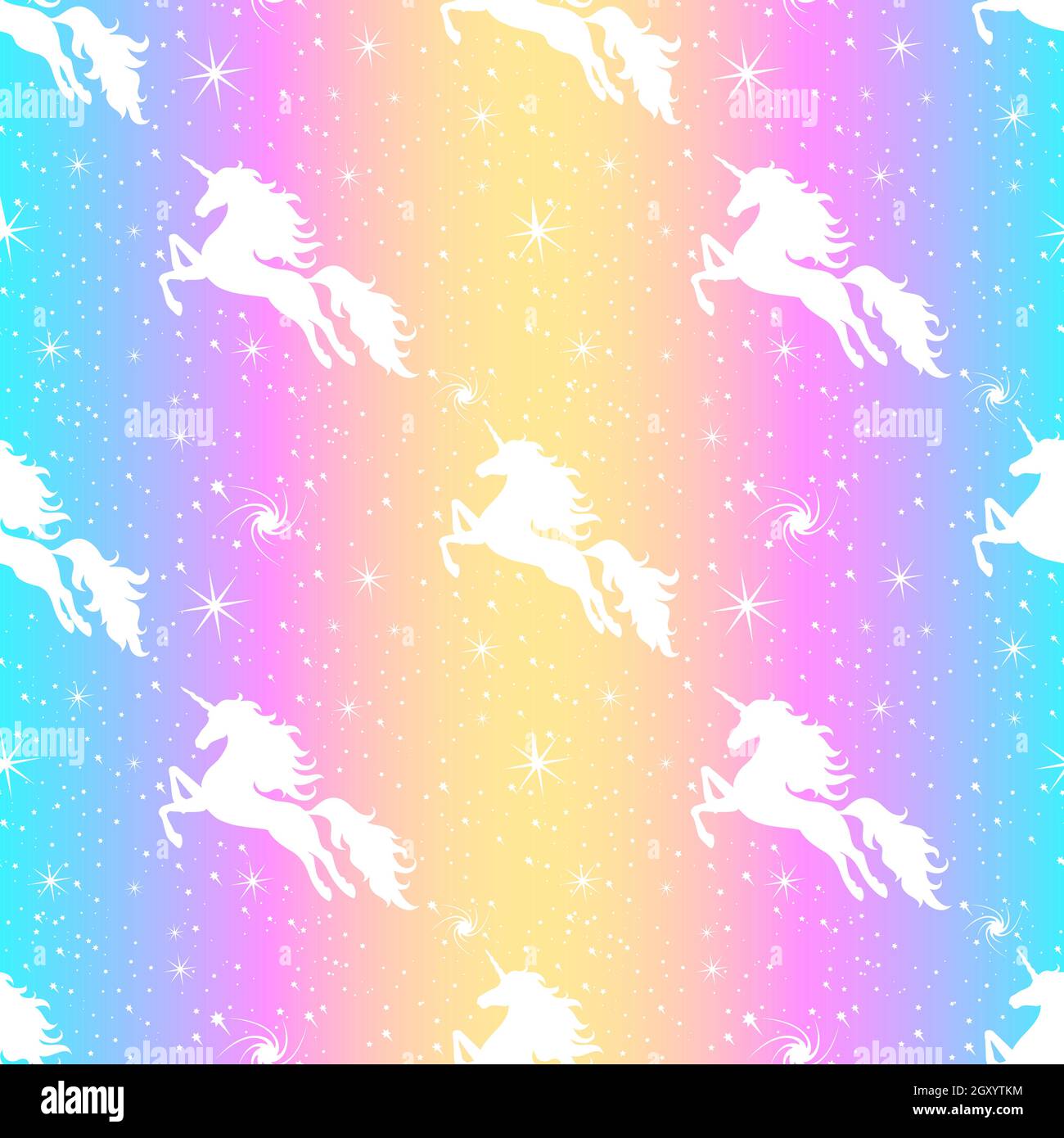 Unicorn and stars seamless pattern. Silhouette of a flying unicorn on ...