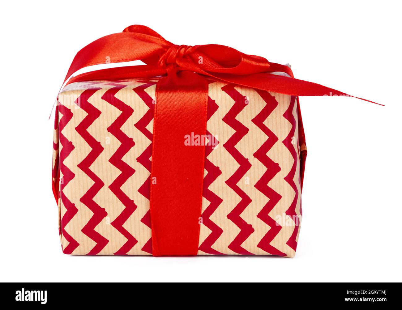 Christmas gift box with red ribbon isolated on white background Stock ...