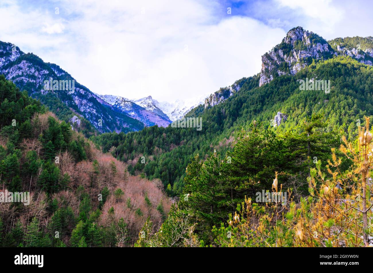Amazing landscape on Mount Olympus, the highest mountain in Greece and the home of Zeus and the Greek gods. Stock Photo