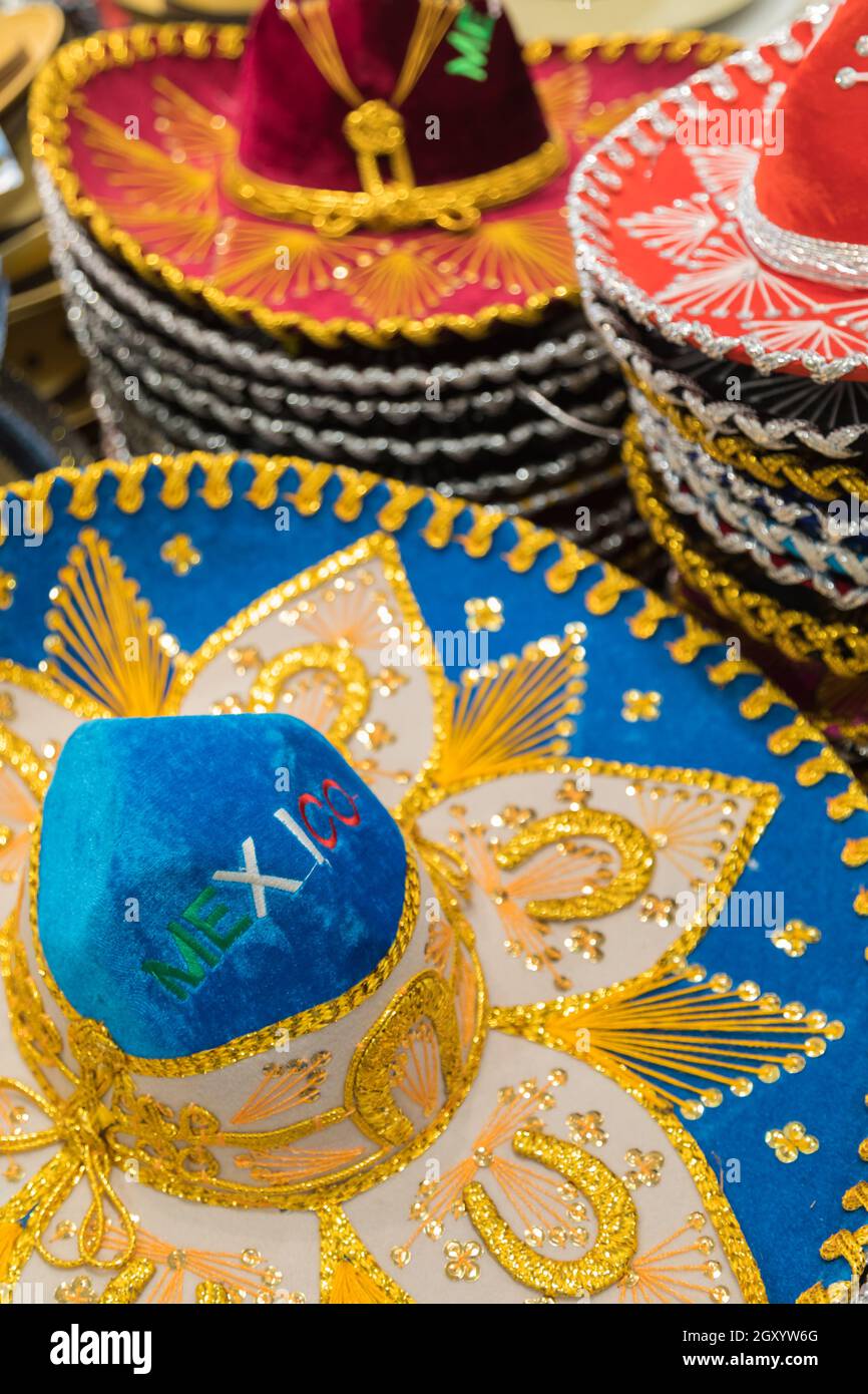Variety of Sombreros On Sale By Local Mexico Vendors Stock Photo