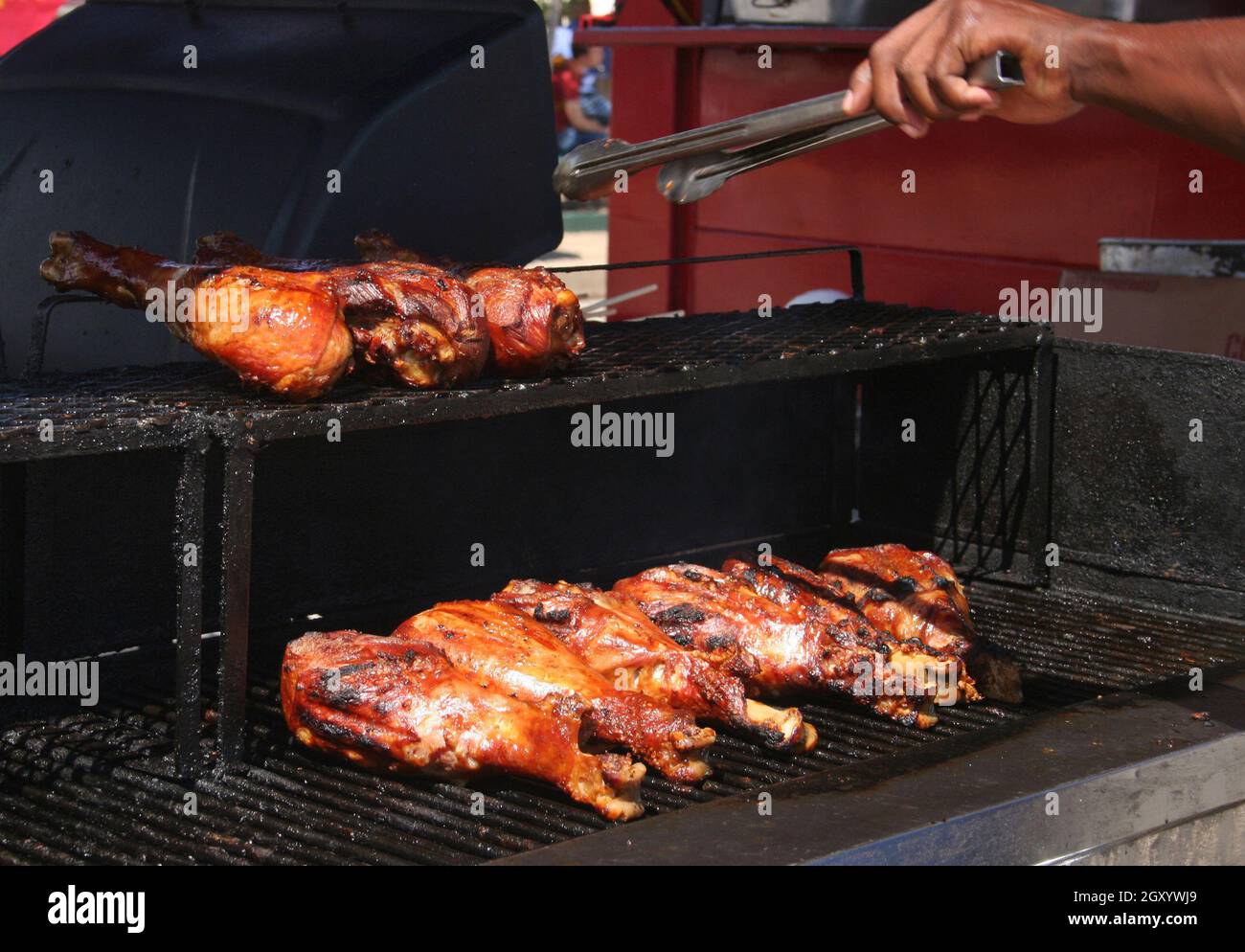 East Texas State Fair Tyler, TX Cooking Smoked Turkey Legs Stock