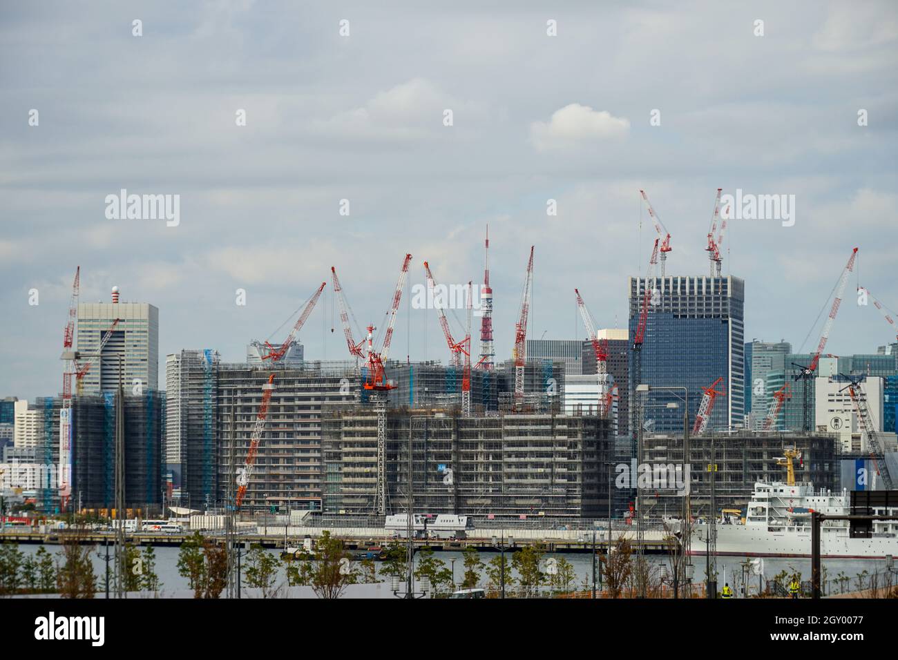 Harumi pier of construction landscape (Olympic Village). Shooting Location: Tokyo metropolitan area Stock Photo