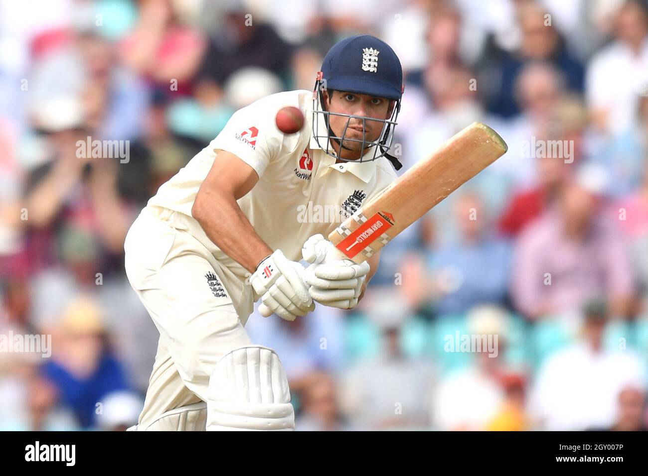 England’s Alastair Cook bats during his final test match at The Kia ...