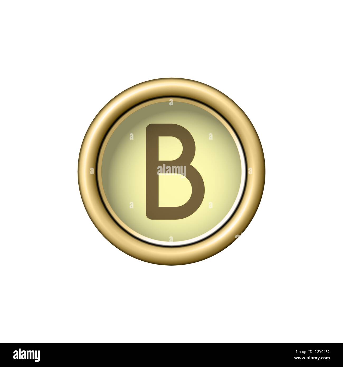 Letter B. Vintage golden typewriter button isolated on white background ...
