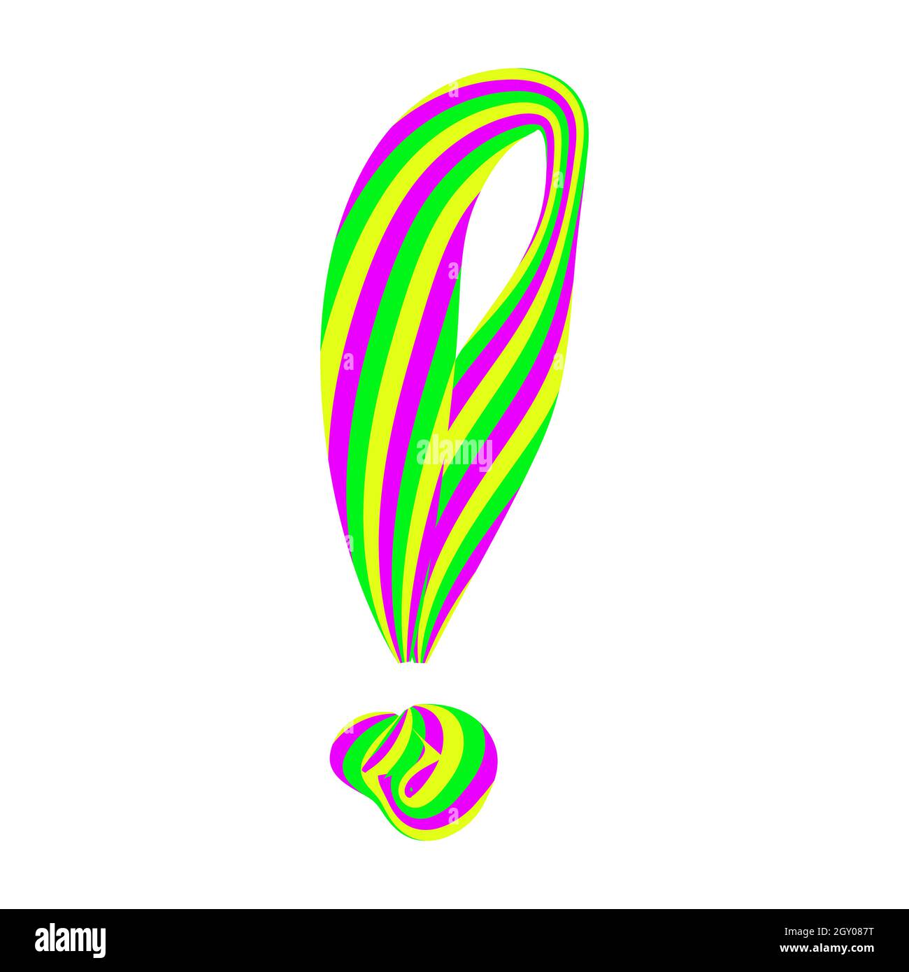 Exclamation mark from caramel candy isolated on white. Font made of