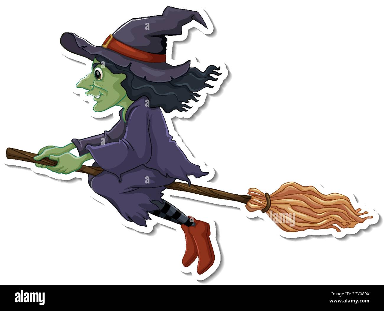 An old witch flying with broom cartoon character sticker illustration Stock  Vector Image & Art - Alamy