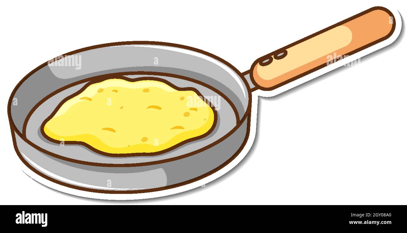 Sticker omelette in a pan on white background illustration Stock Vector