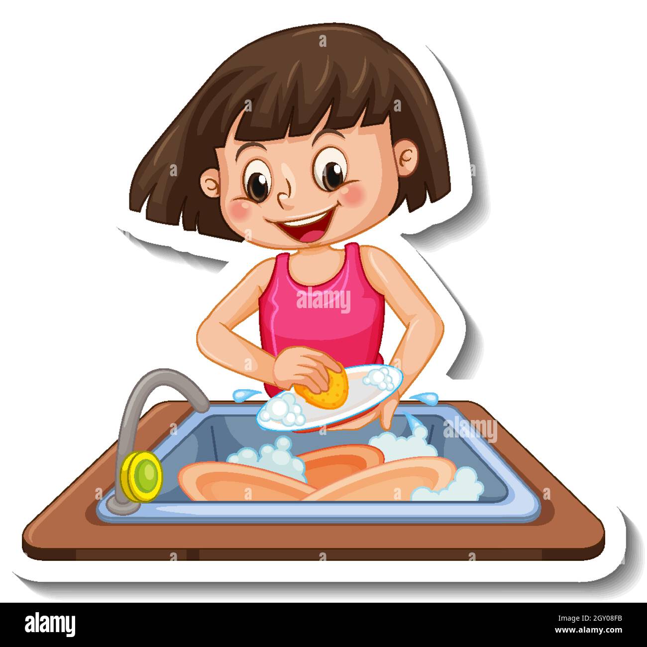 Little Girl Washing Dishes Kitchen Concept Child Assisting Parents  Housekeeping Stock Vector by ©artmycom.gmail.com 565898854