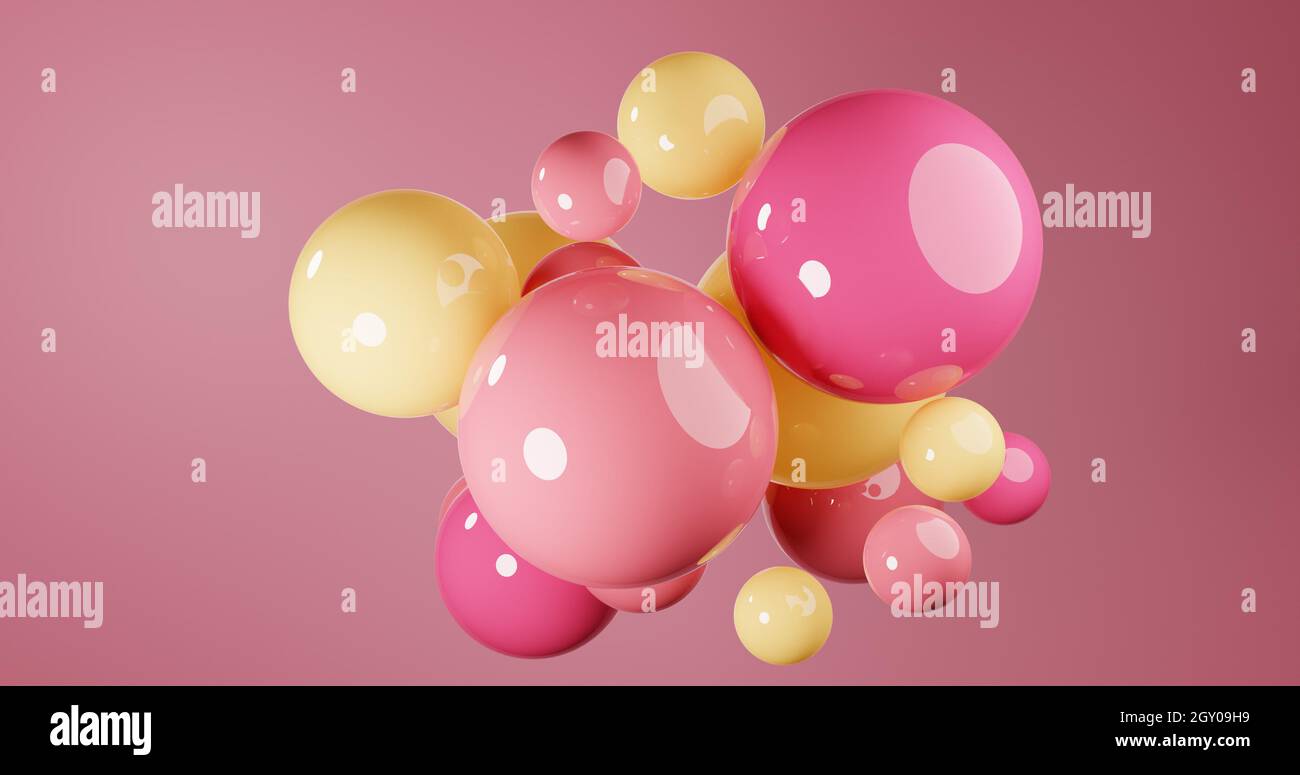 Abstract composition with 3d spheres cluster. Pink glossy realistic ...