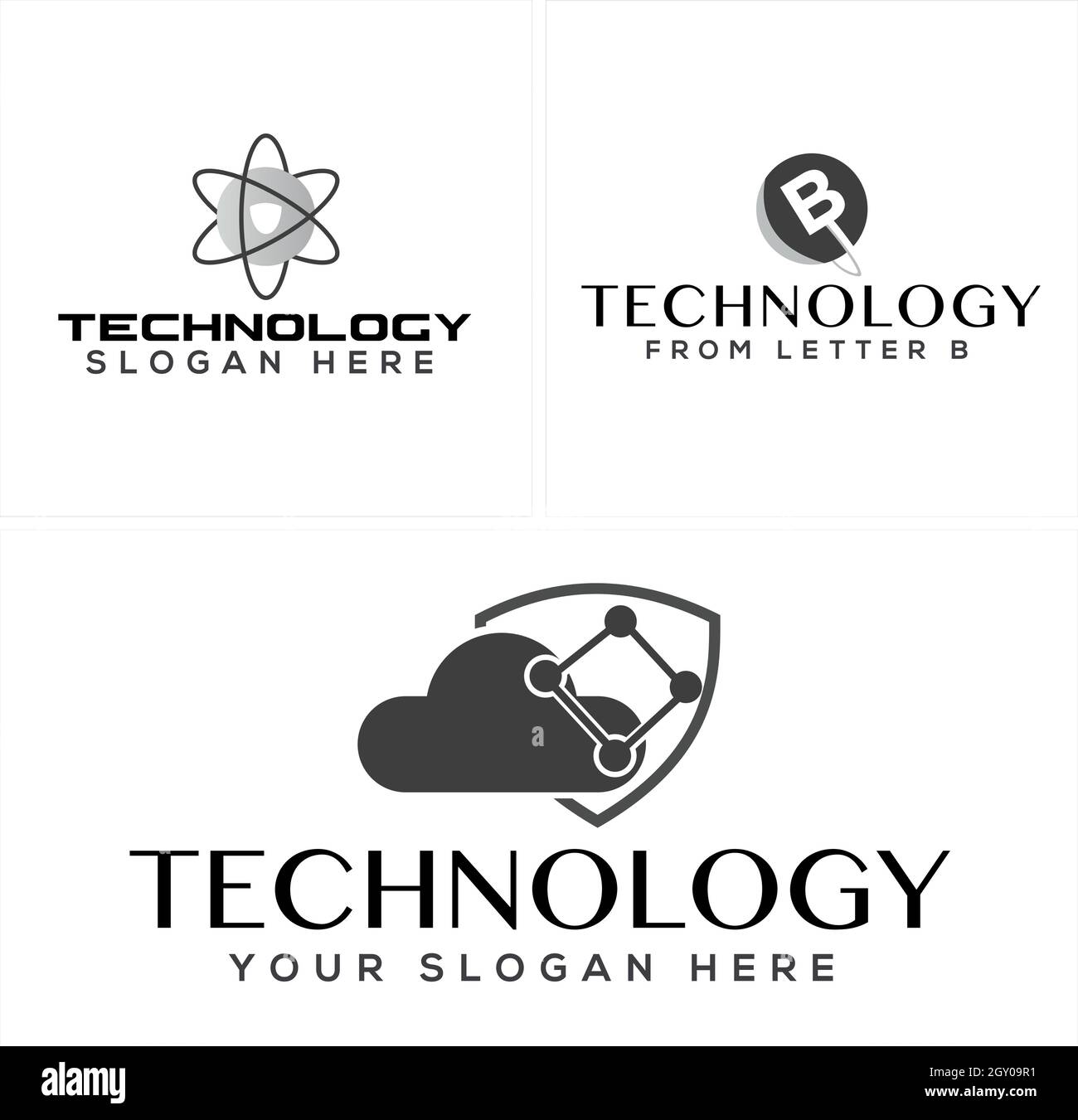 Set of cyber security molecule tech science logo design Stock Vector