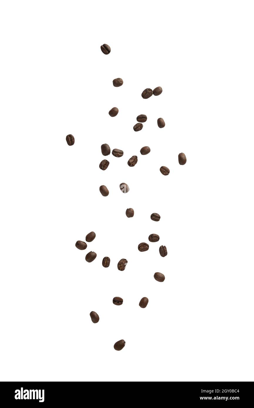 Coffee beans falling isolated on white background with clipping path ...