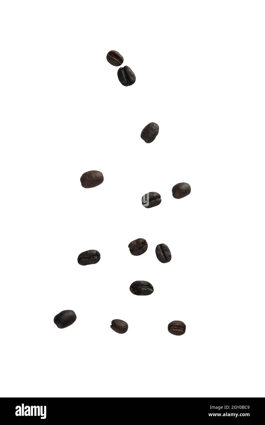 Coffee beans falling isolated on white background with clipping path ...