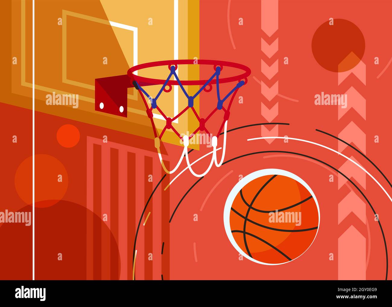 Basketball banner with backboard and ball. Sport placard design in flat style. Stock Vector