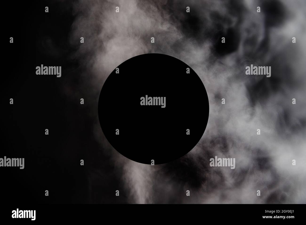 Abstract black and white black circle with white smoke Stock Photo