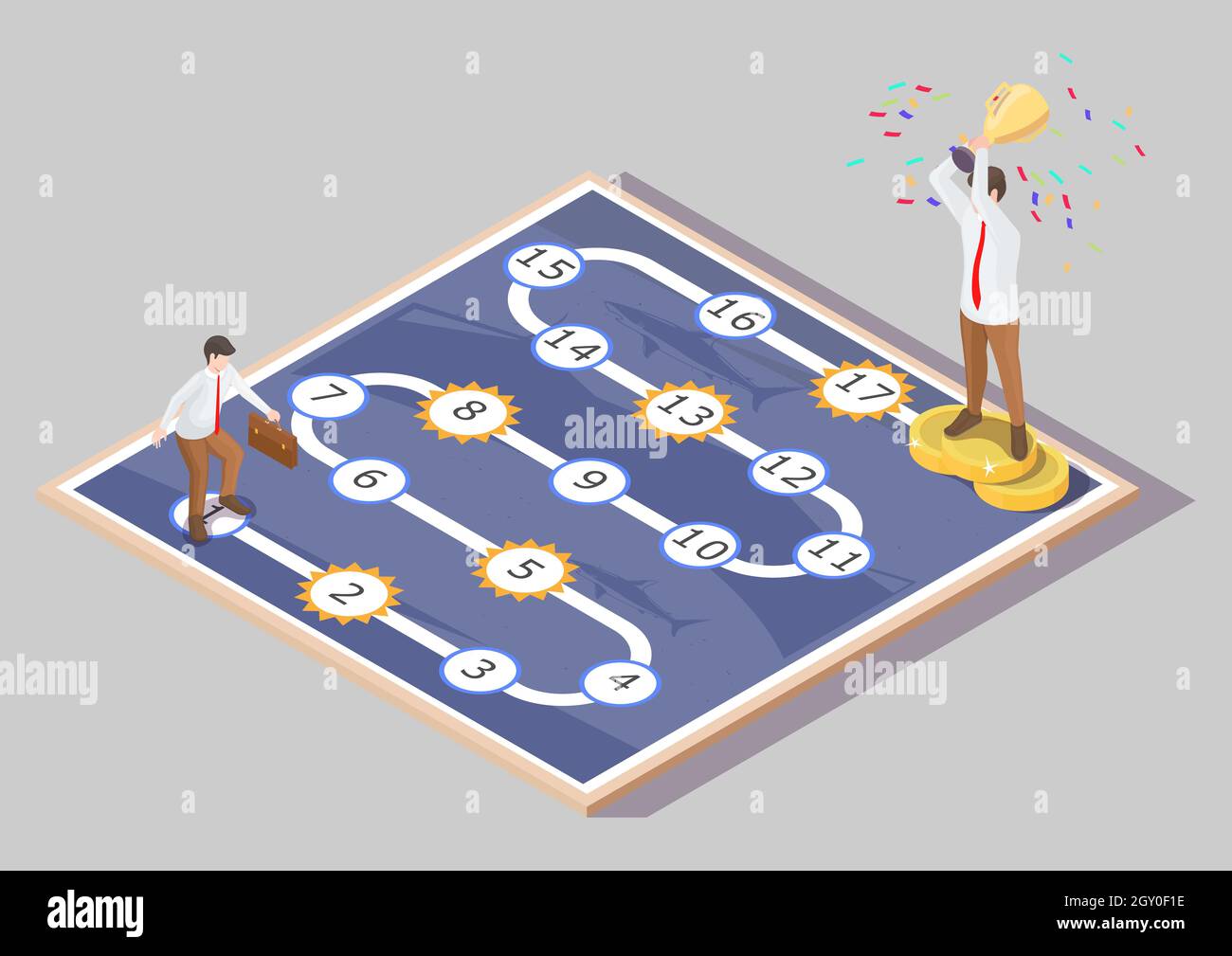 Business people playing board game, vector isometric illustration. Path
