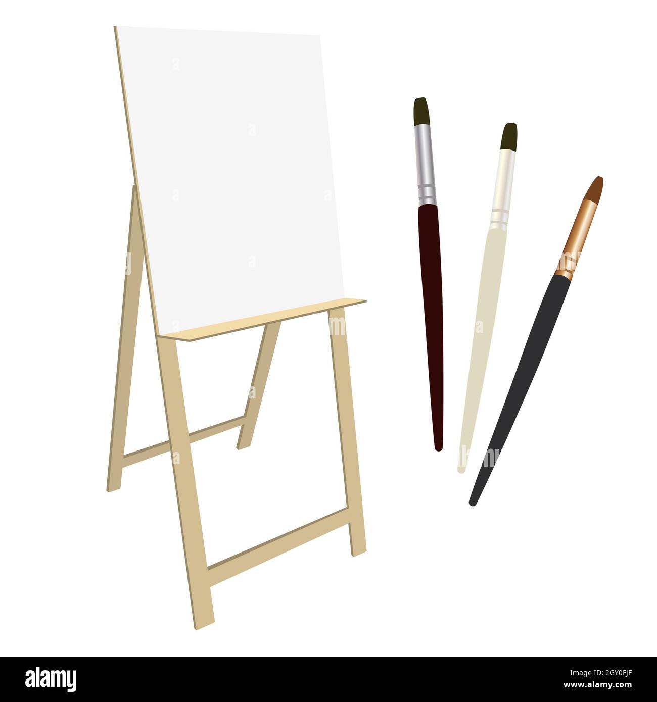 Easel and art brushes isolated on white. Vector illustration Stock