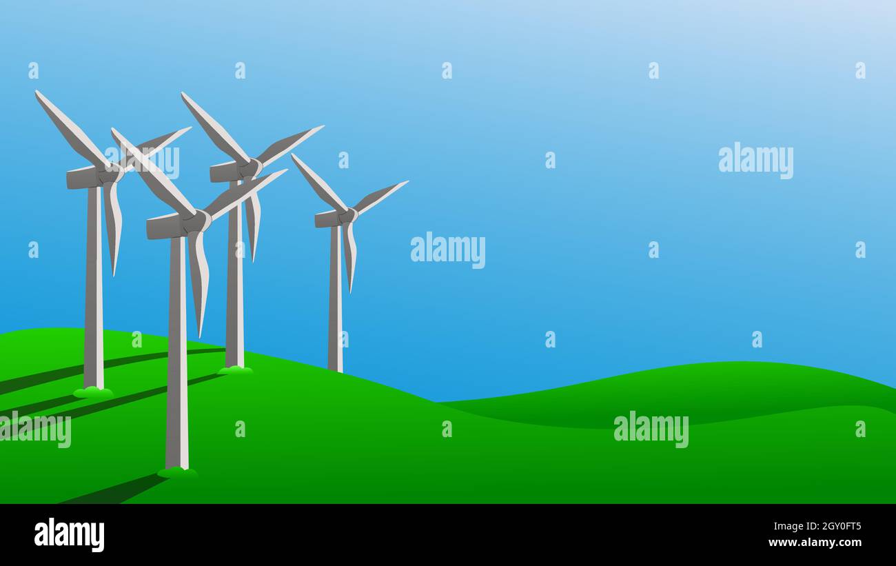 Concept using green energy to protect environment. Windmills generate ...