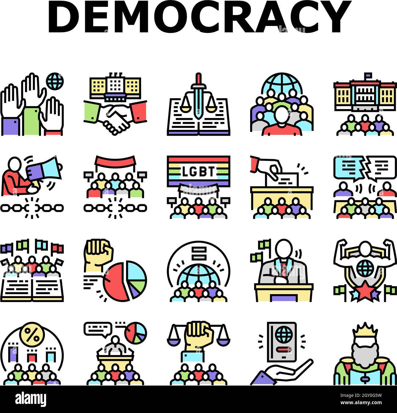 Democracy Government Politic Icons Set Vector. Democracy Parliament And ...