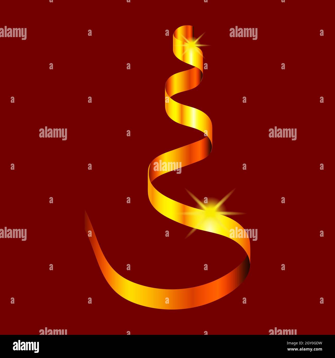 Gold ribbon spiral cone with shining stars. Design element for greeting ...