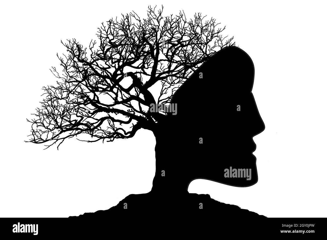 Human faces and tree silhouette, 3d rendering Stock Photo - Alamy