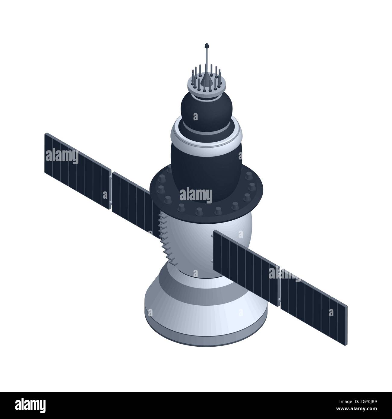 Isometric space satellite isolated on white. 3d model of a spacecraft ...