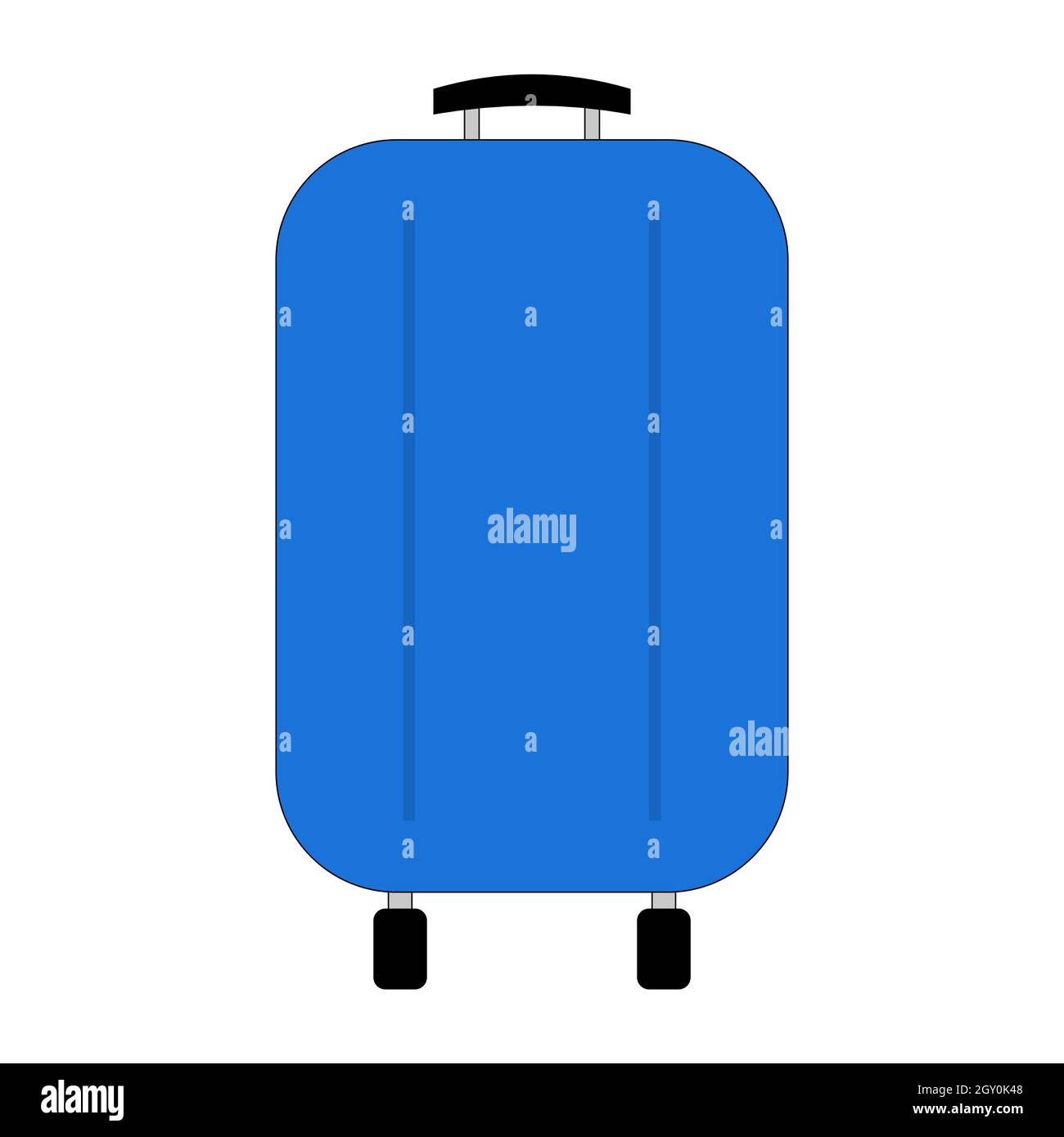 Travel suitcase on wheels isolated on white. Blue plastic modern travel suitcase. Handle for transportation. Vector EPS10. Stock Vector