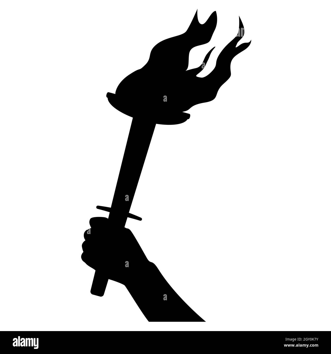 Torch in hand silhouette isolated on white. Monochrome design element
