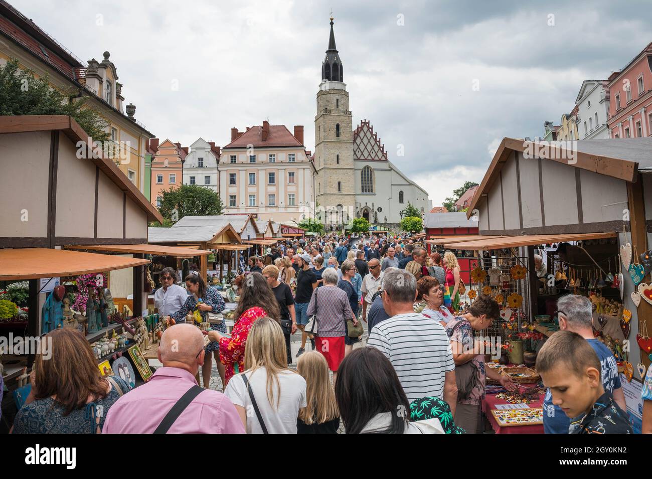 BOLESLAWIEC, POLAND - AUGUST 22, 2021:  A Crowd of people at the Market Square during the Pottery Festival in Bolesławiec Stock Photo