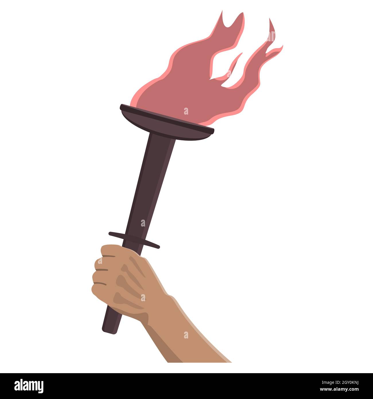 Burning torch in hand in cartoon style isolated on white. Design