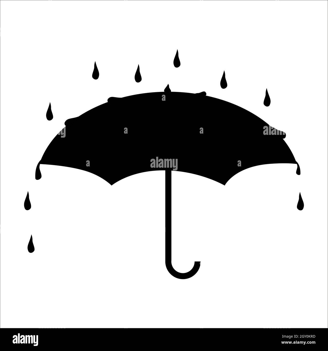 Simple silhouette umbrella icon with dripping drops isolated on white ...