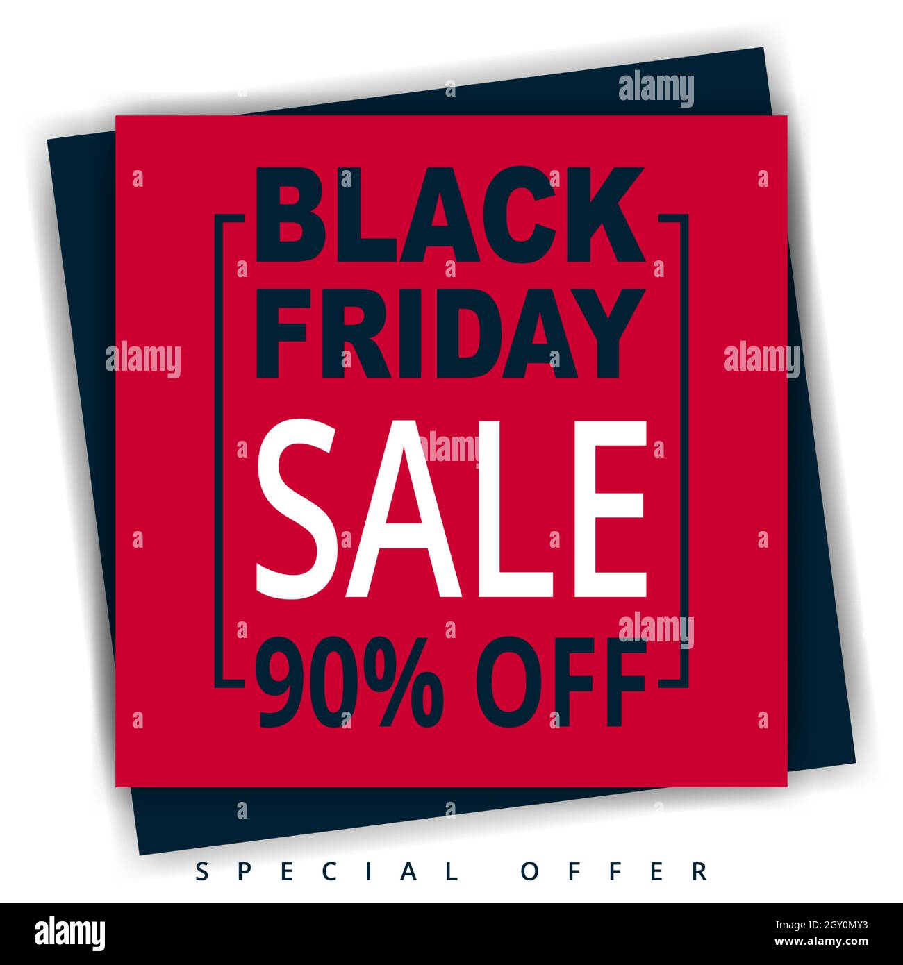 Black friday, paper banner template. Black friday red banner with frame on a blue and white background. Sale up to 90 percent off. Stock Vector