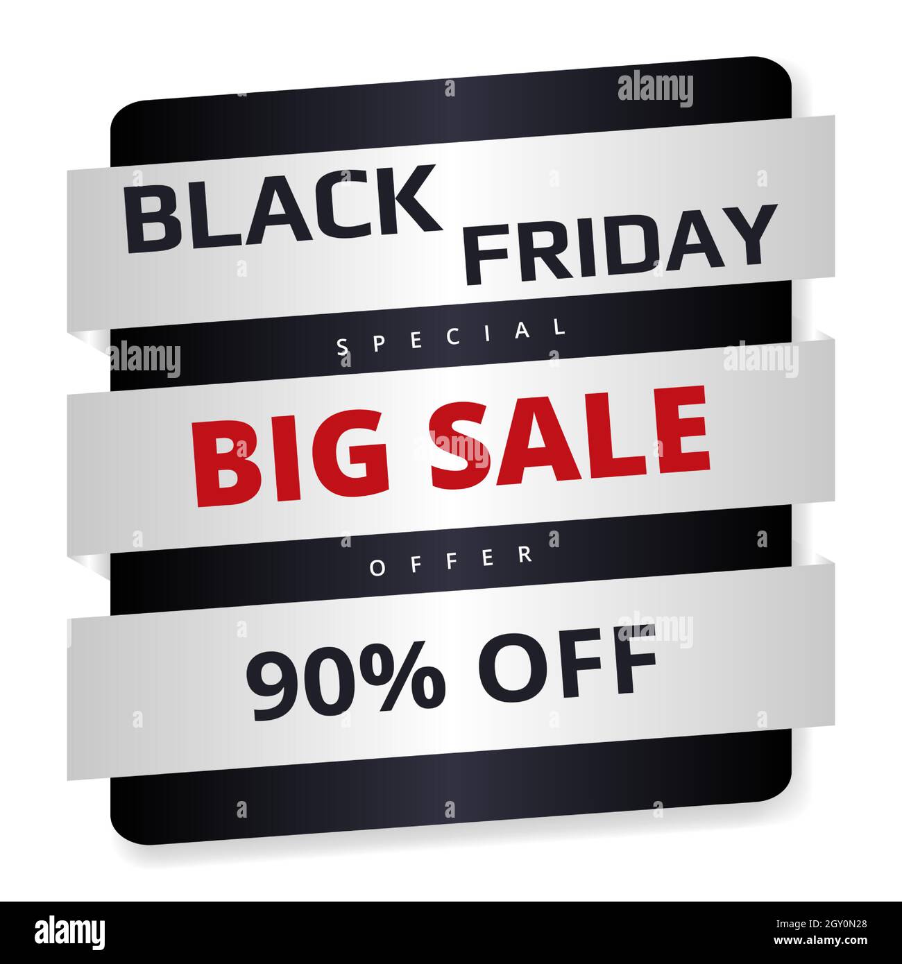 Black friday, white abstract banner. Black friday banner template silver and gray paper shapes on a white background. Sale up to 90 percent off. Stock Vector