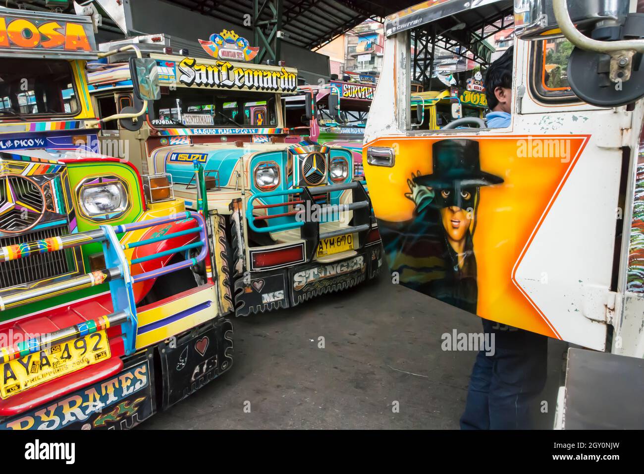 Airbrushed painting of Zorro on the door of a jeepney. Philippines Stock Photo